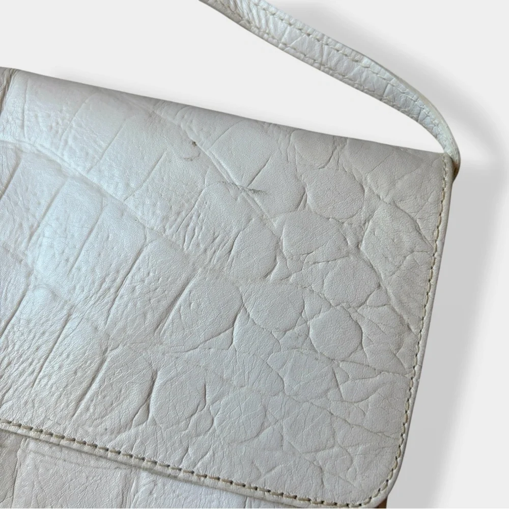 Vintage Furla Bag Envelope Croc Embossed Leather Off White Structured Purse